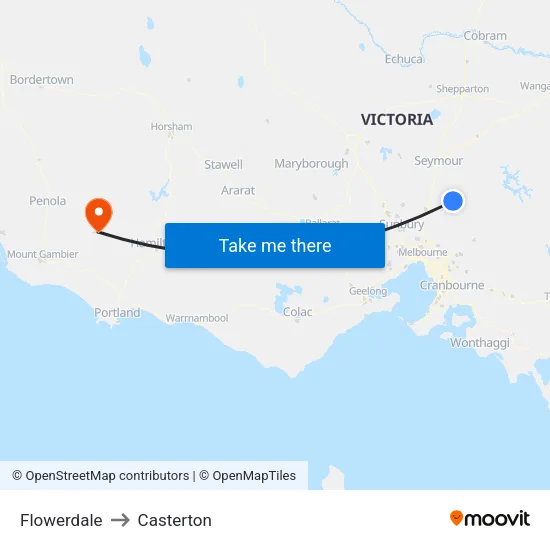 Flowerdale to Casterton map