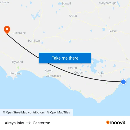 Aireys Inlet to Casterton map