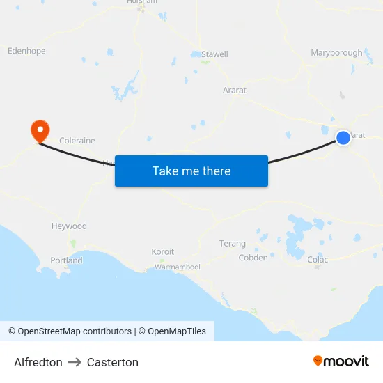 Alfredton to Casterton map