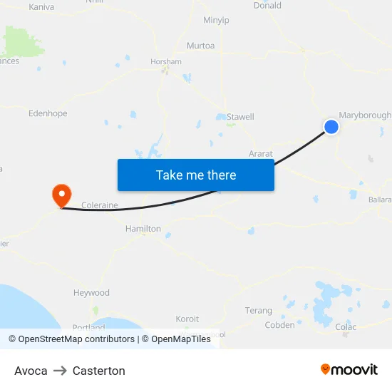 Avoca to Casterton map