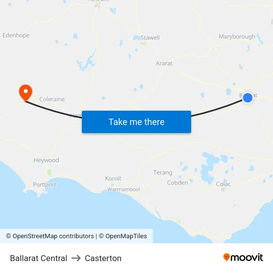Ballarat Central to Casterton map