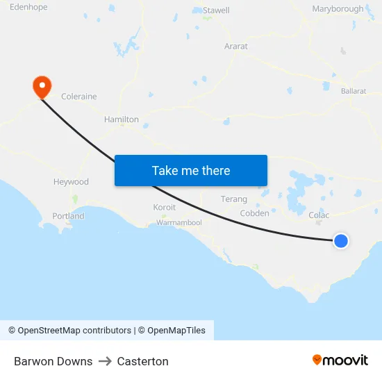 Barwon Downs to Casterton map