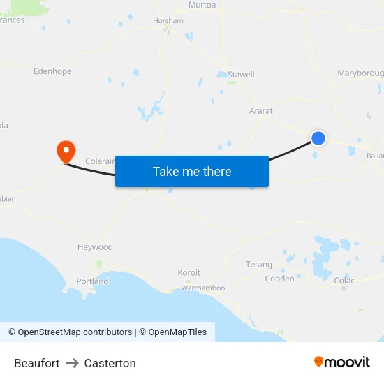 Beaufort to Casterton map
