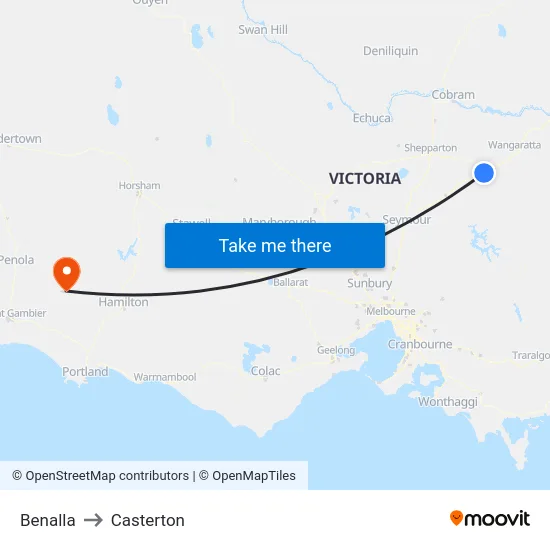 Benalla to Casterton map