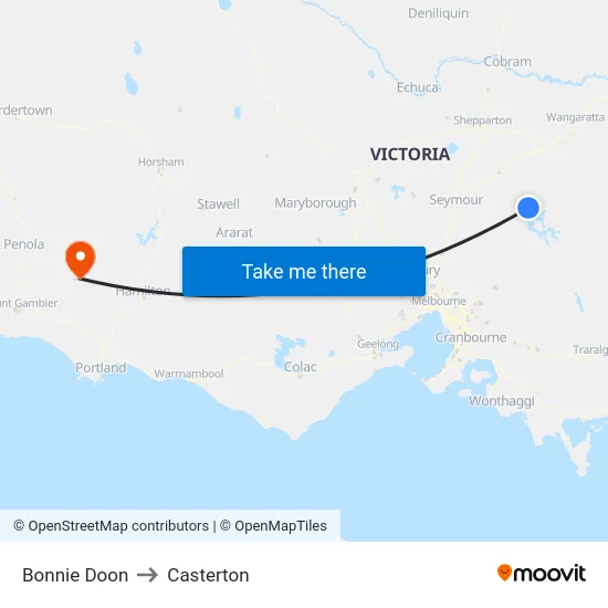 Bonnie Doon to Casterton map