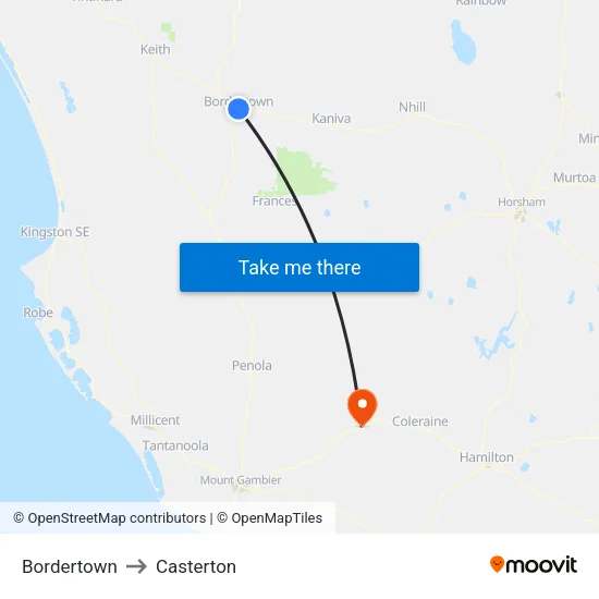 Bordertown to Casterton map