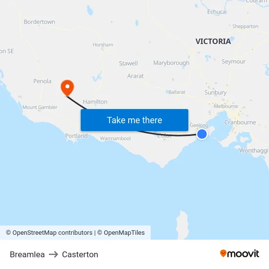 Breamlea to Casterton map