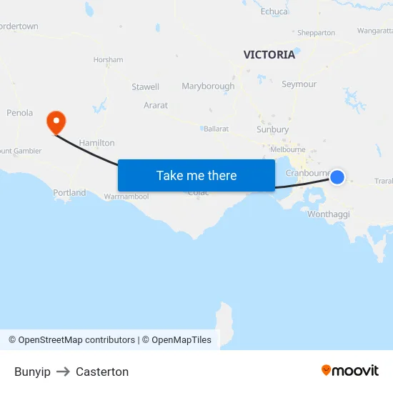 Bunyip to Casterton map