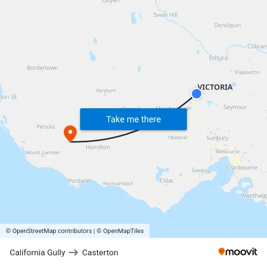 California Gully to Casterton map