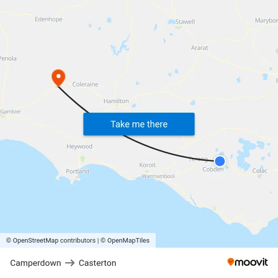 Camperdown to Casterton map