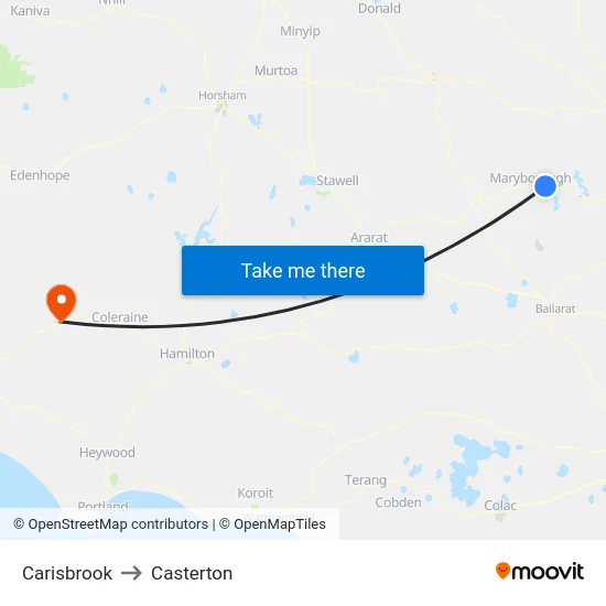 Carisbrook to Casterton map