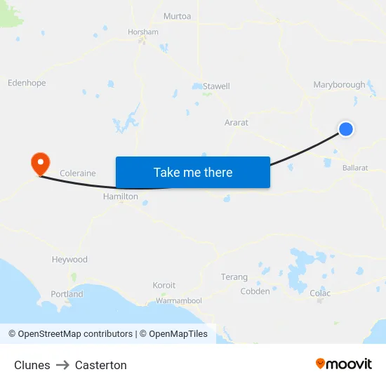 Clunes to Casterton map