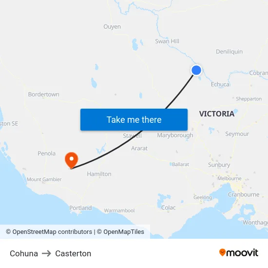Cohuna to Casterton map