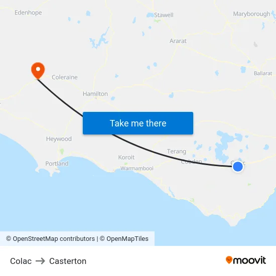 Colac to Casterton map