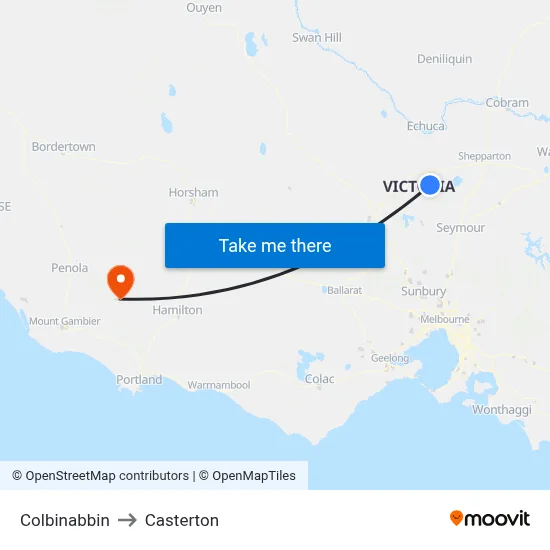 Colbinabbin to Casterton map