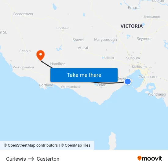 Curlewis to Casterton map