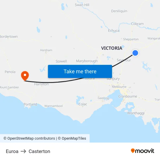 Euroa to Casterton map