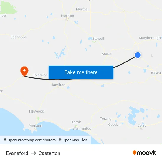 Evansford to Casterton map