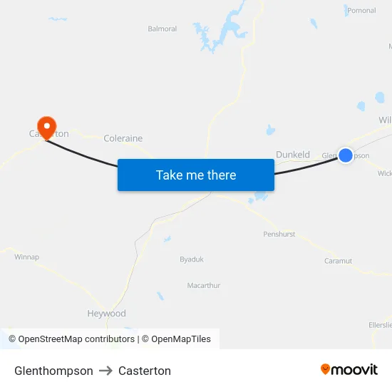Glenthompson to Casterton map