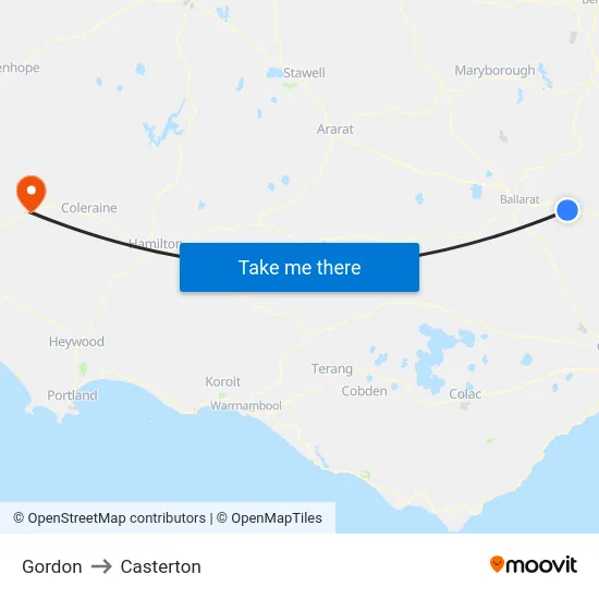 Gordon to Casterton map