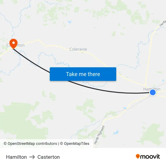 Hamilton to Casterton map