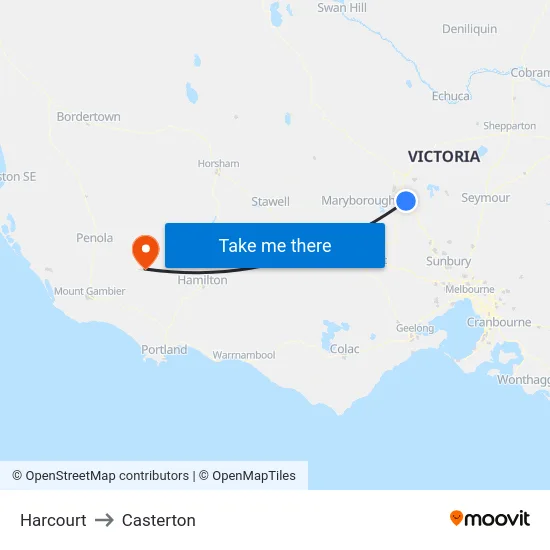 Harcourt to Casterton map