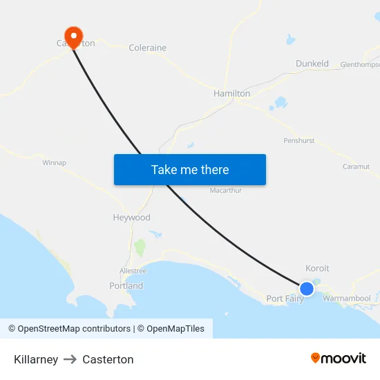 Killarney to Casterton map
