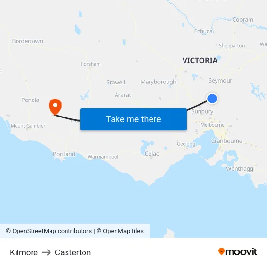 Kilmore to Casterton map