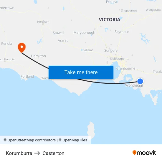 Korumburra to Casterton map