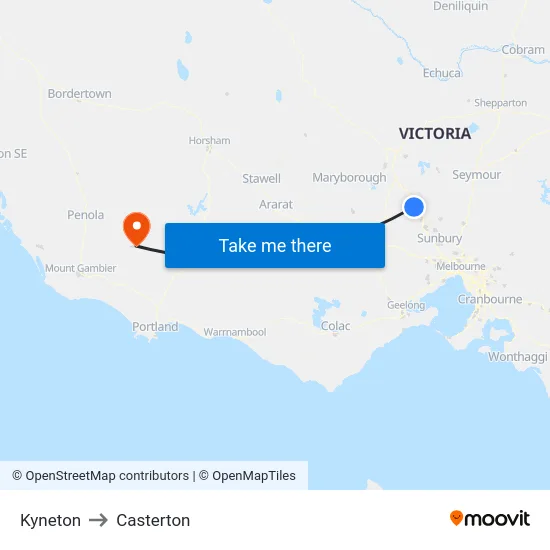 Kyneton to Casterton map