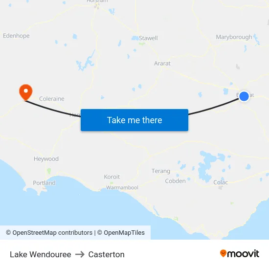 Lake Wendouree to Casterton map