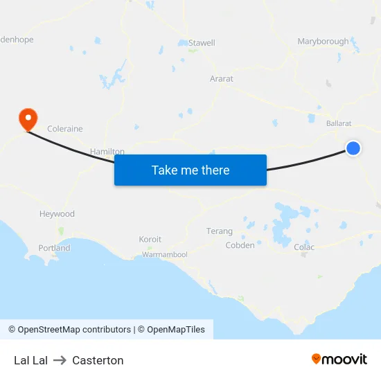 Lal Lal to Casterton map