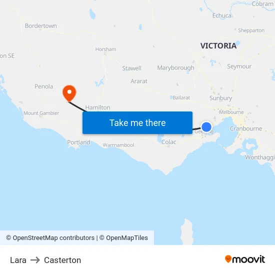 Lara to Casterton map