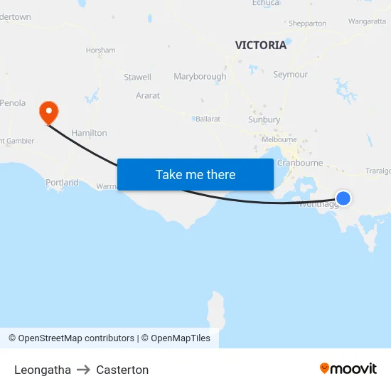 Leongatha to Casterton map