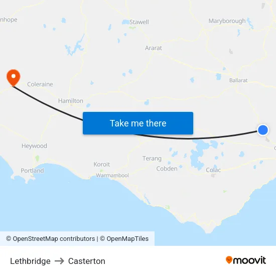 Lethbridge to Casterton map