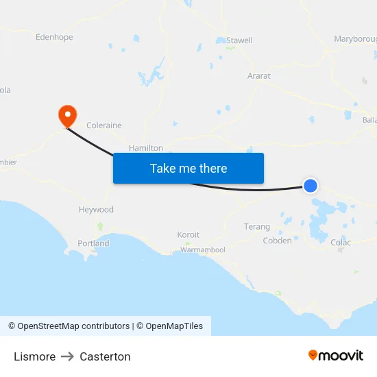 Lismore to Casterton map