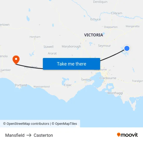 Mansfield to Casterton map