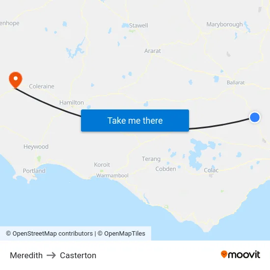 Meredith to Casterton map