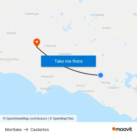 Mortlake to Casterton map