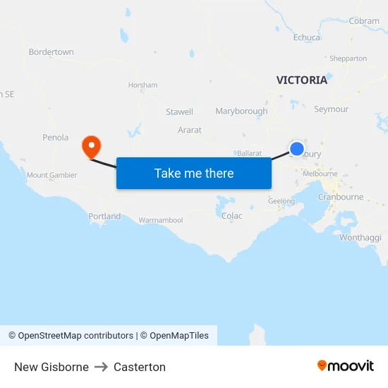 New Gisborne to Casterton map