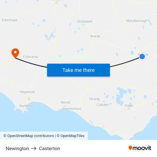 Newington to Casterton map