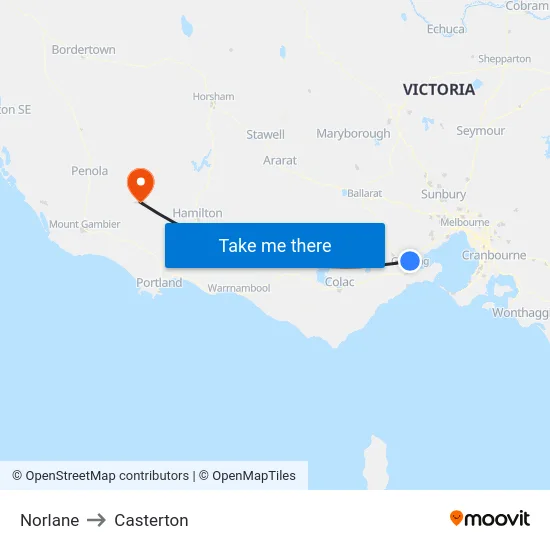 Norlane to Casterton map