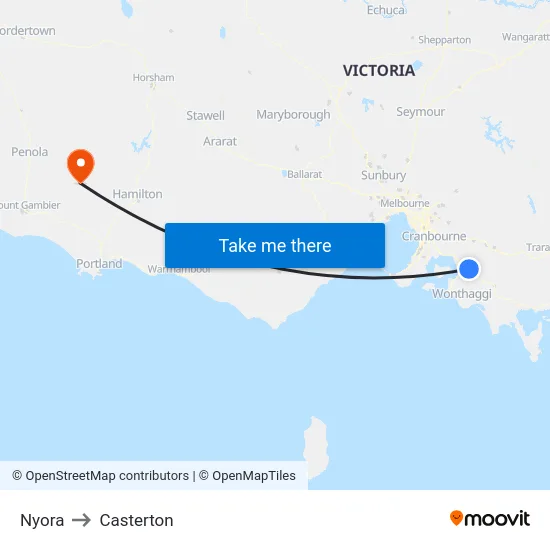 Nyora to Casterton map