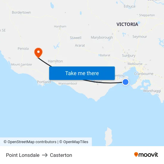 Point Lonsdale to Casterton map