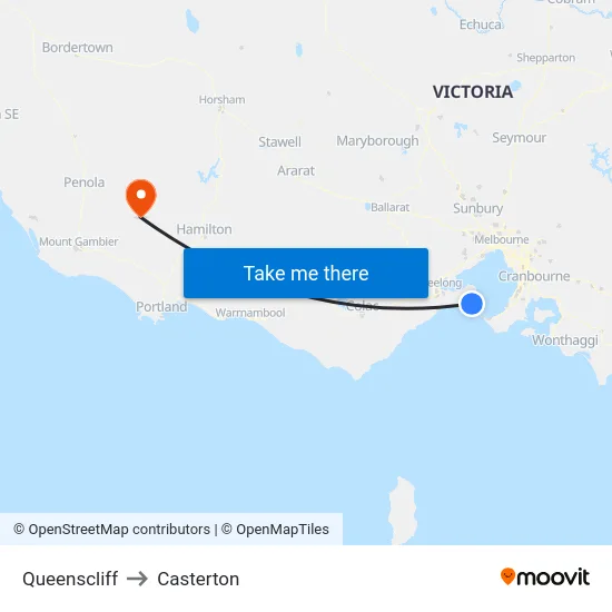 Queenscliff to Casterton map