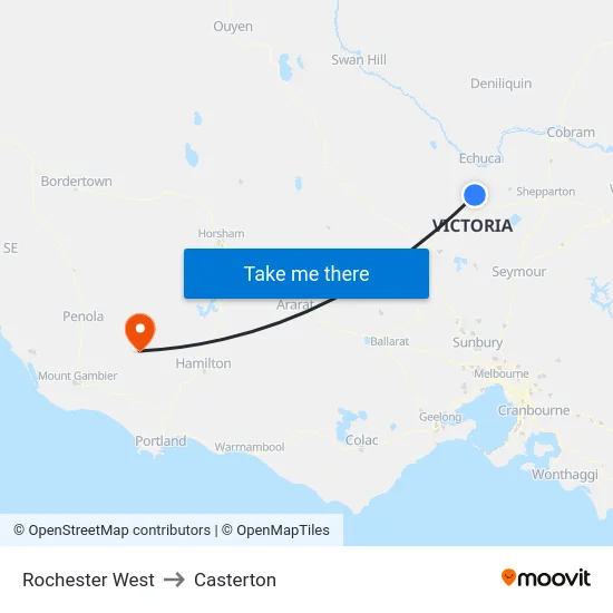 Rochester West to Casterton map