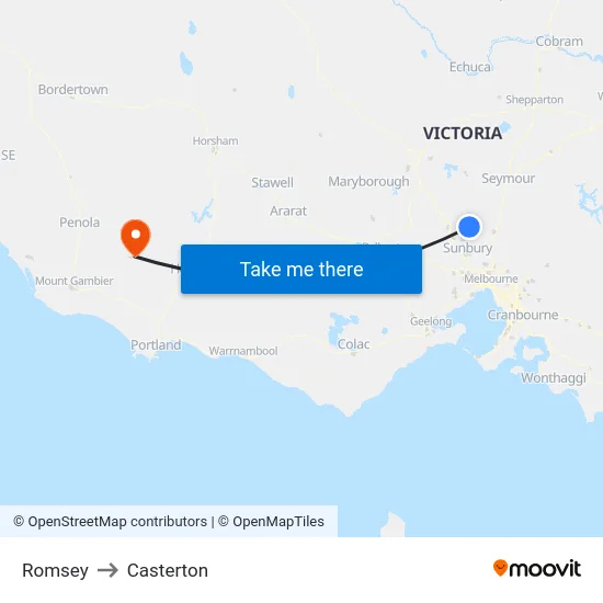 Romsey to Casterton map