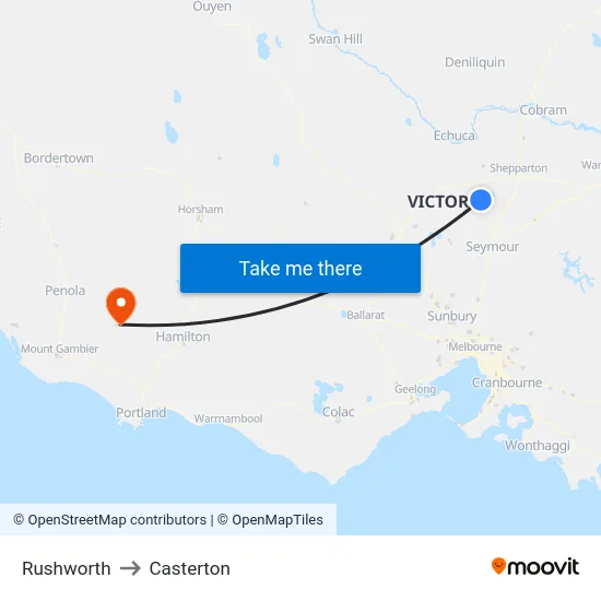 Rushworth to Casterton map