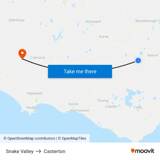 Snake Valley to Casterton map