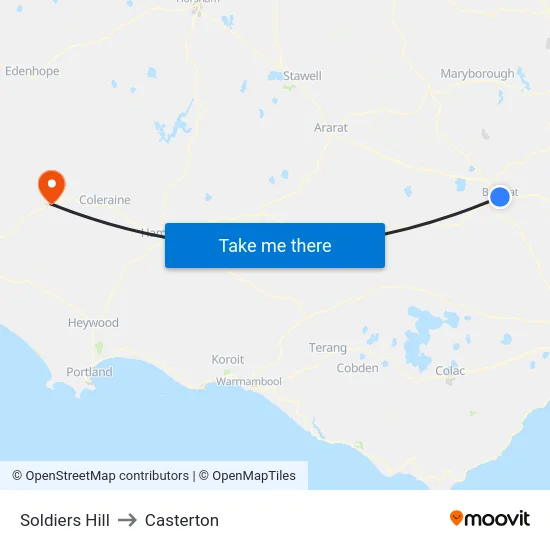 Soldiers Hill to Casterton map